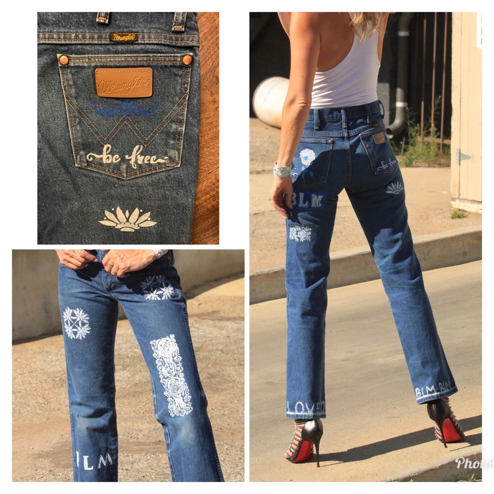 Vintage painted on wrangler jeans BLM -S -M
